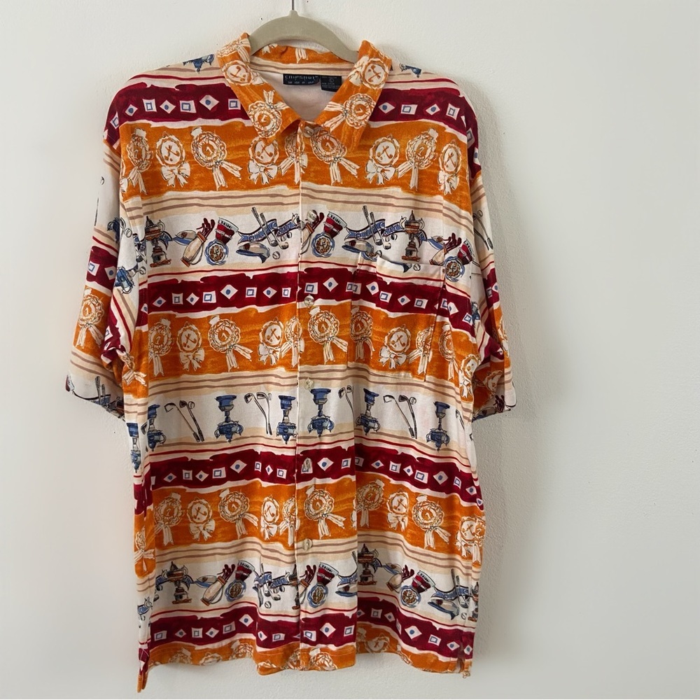 Vintage mens golf chipshot button up polo shirt dad large